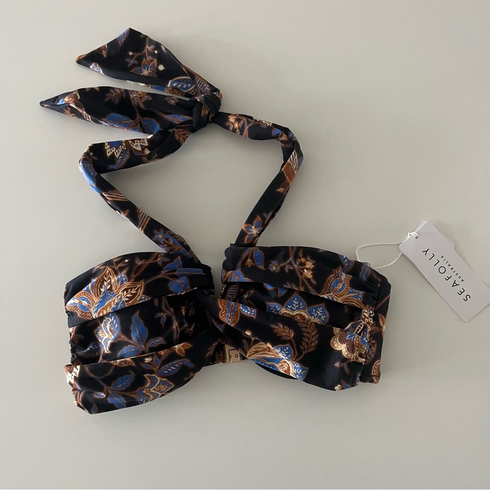 Seafolly US 6 Bandeau Black Floral Bikini Top